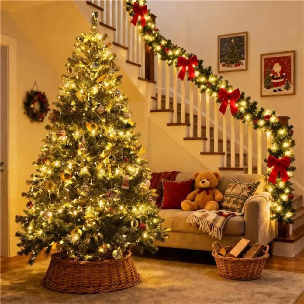 2 Pack Battery Operated Christmas Lights 66ft 200 LED Warm White Remote Indoor